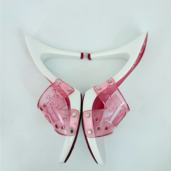 Christian Dior Vintage Pink PVC Logo High Heel Mules Sandals White Stiletto EU37 - Picture 4 of 7